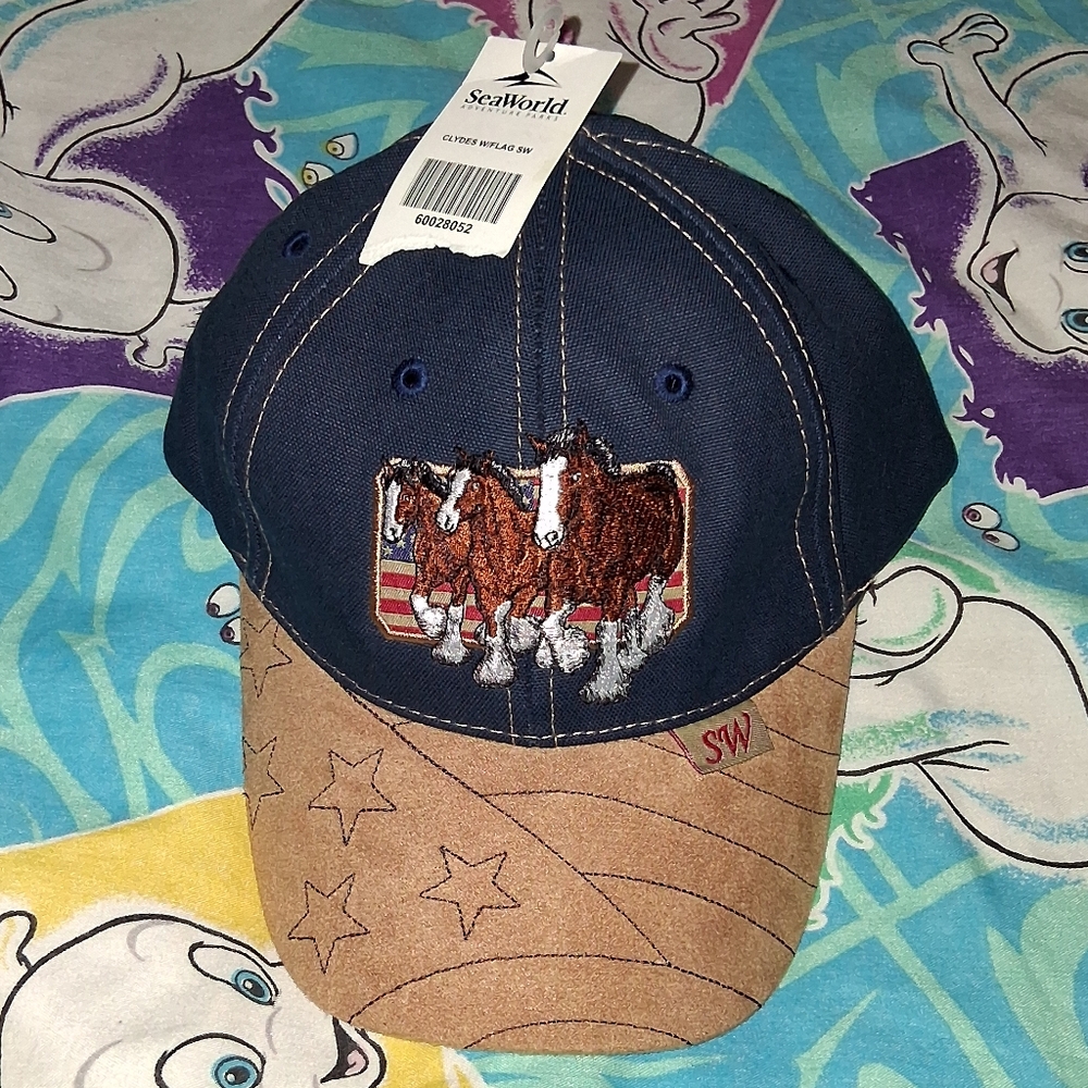 New 90s Seaworld American Flag Horse Vintage Hat